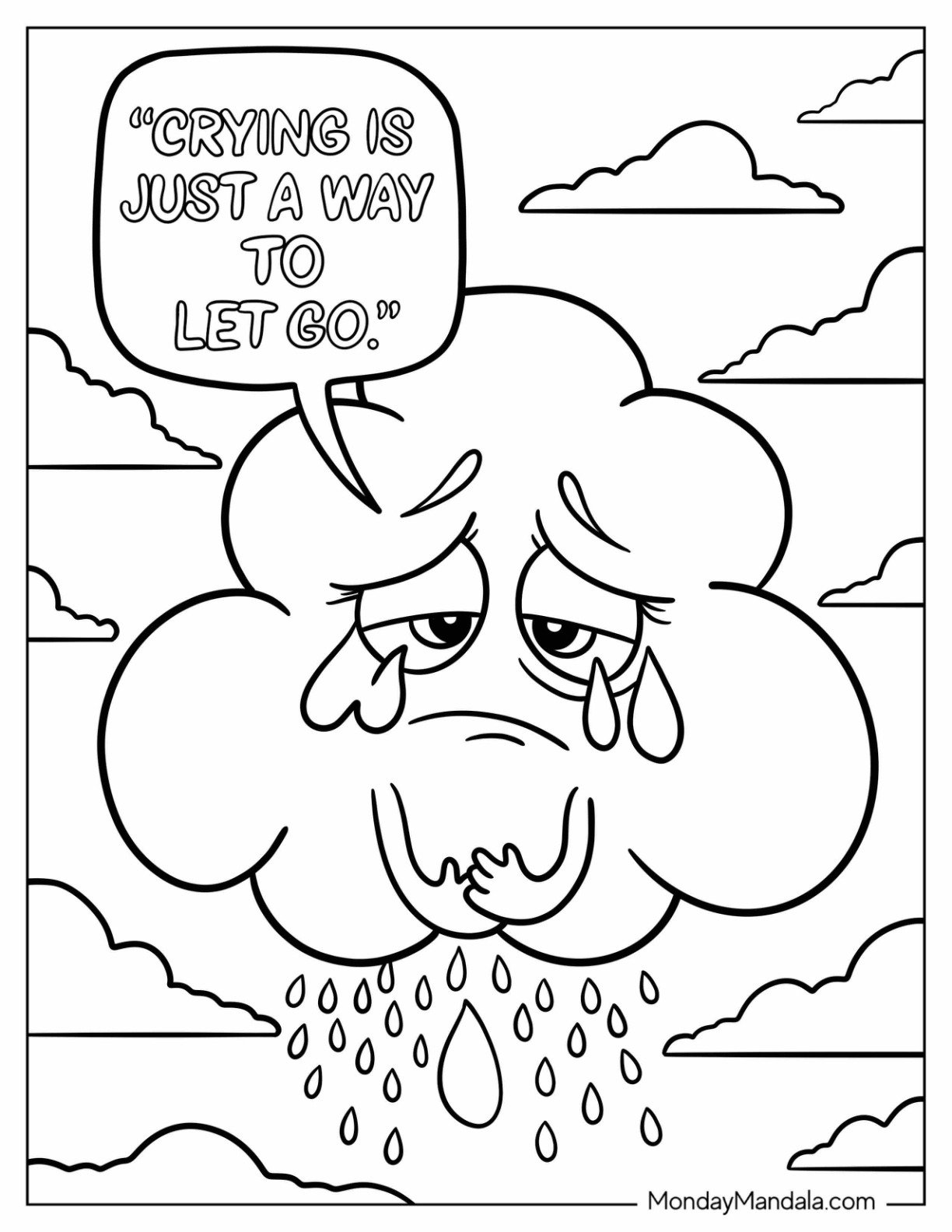 Sad Coloring Page Of Crying Is Just A Way To Let Go With Sad Cloud