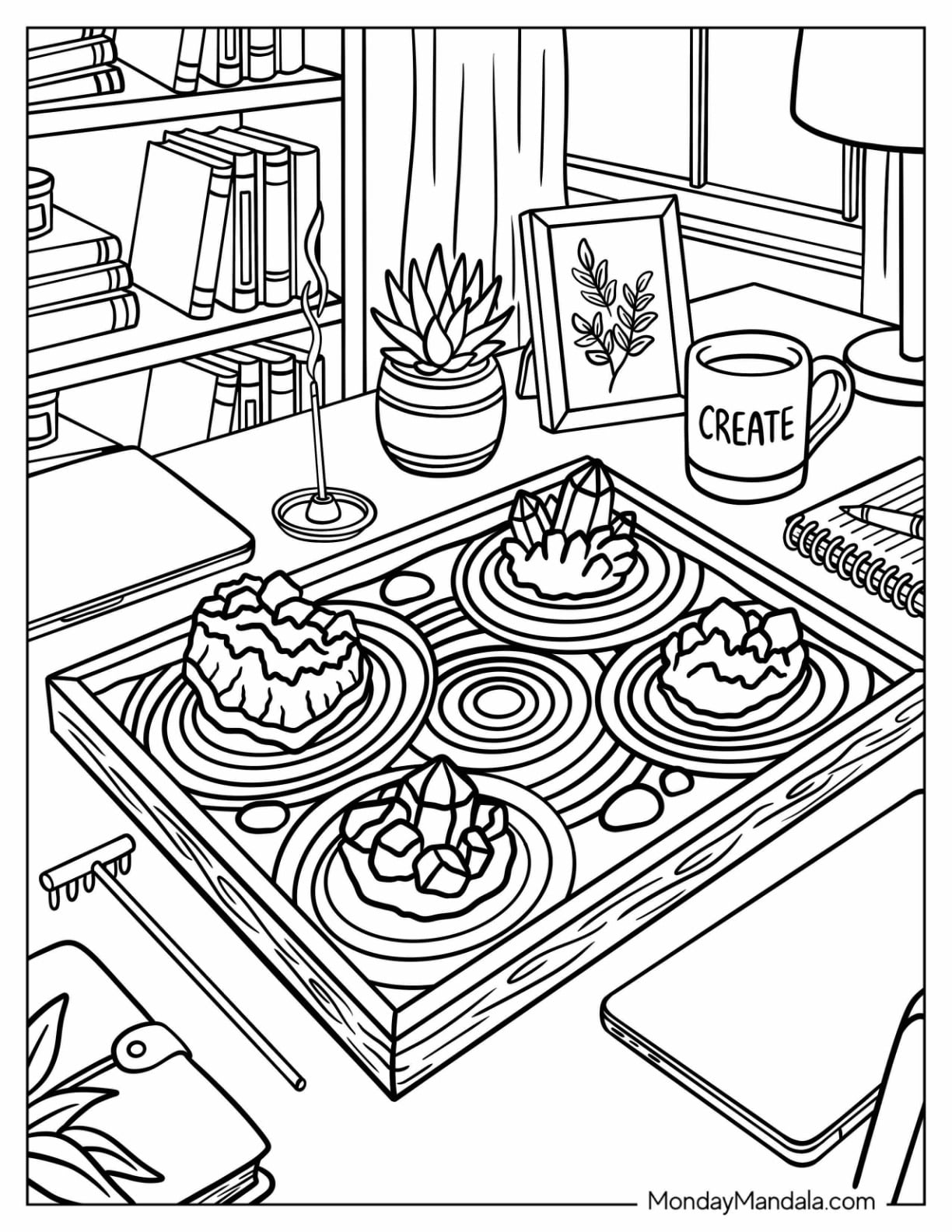 Crystal Collection Tray with Geodes and Succulents Coloring Sheet