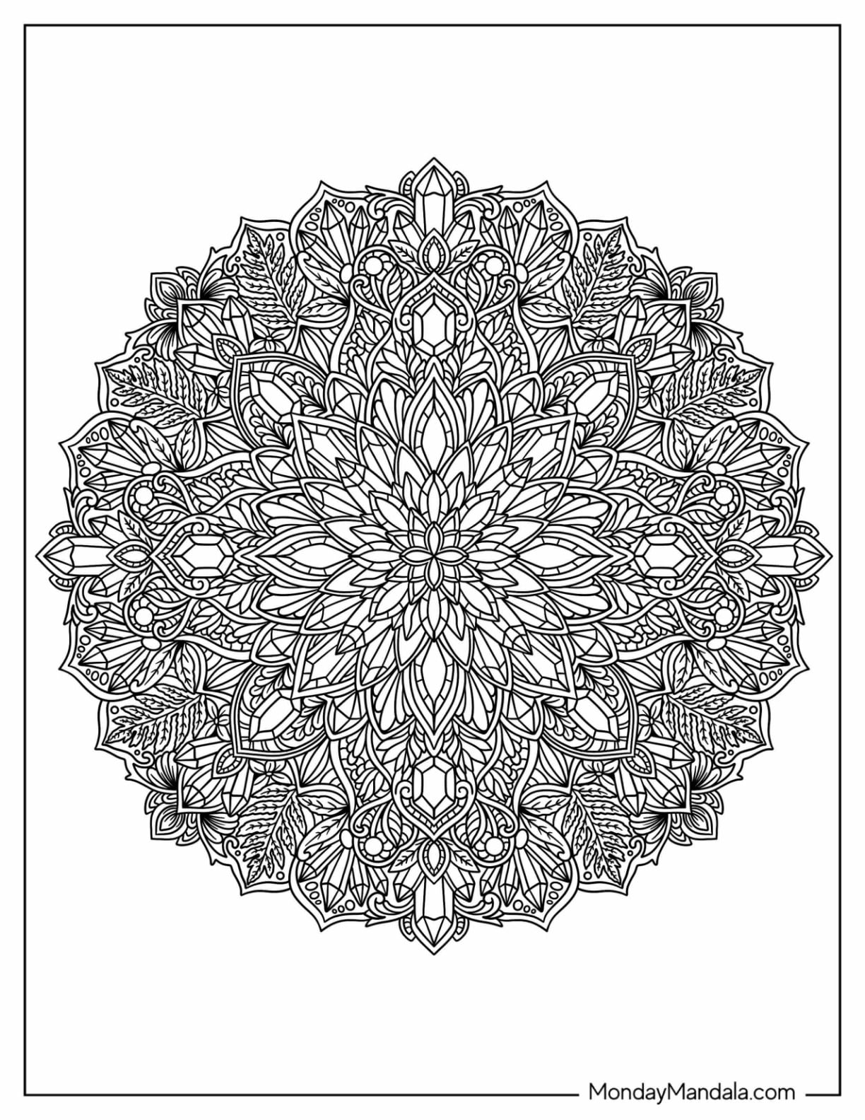 Crystal Inspired Mandala with Geometric Floral Patterns