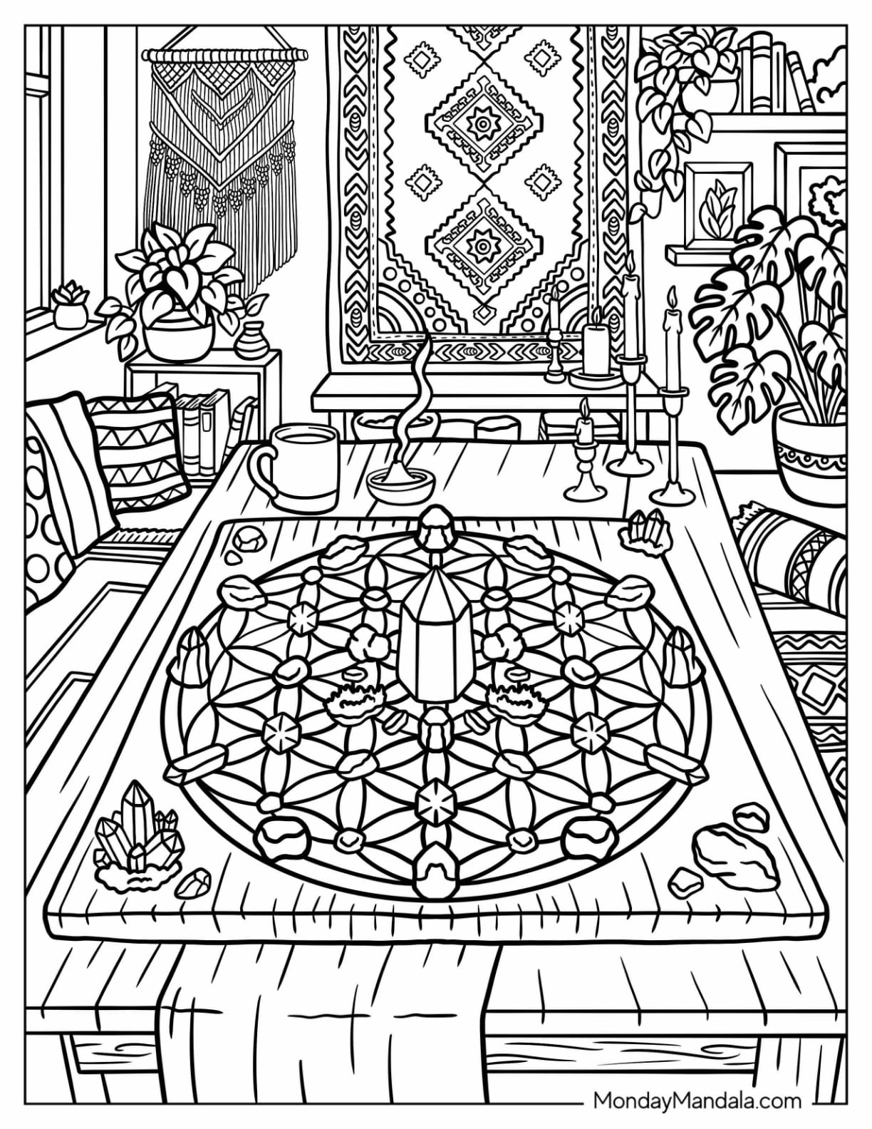 Crystal Mandala Table with Geodes and Crystals