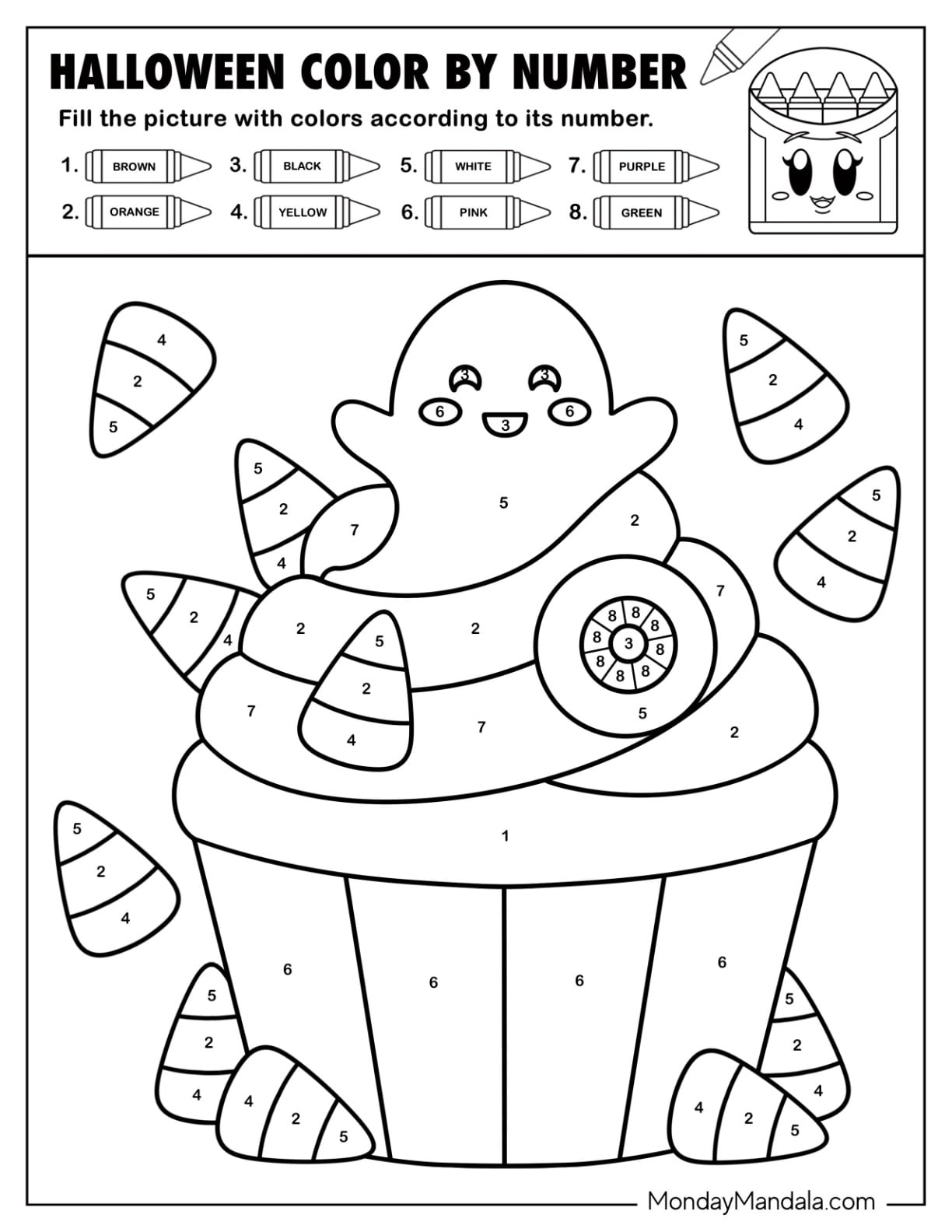 Cupcake with Ghost Topper Halloween Color by Number