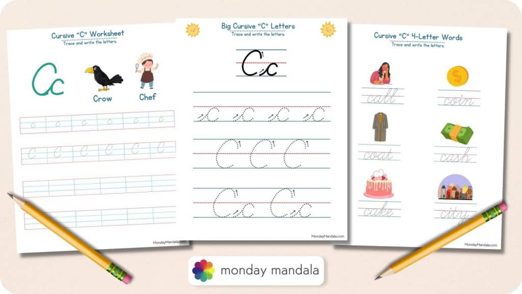 10 Cursive C Worksheets (Free Letter Writing Printables)