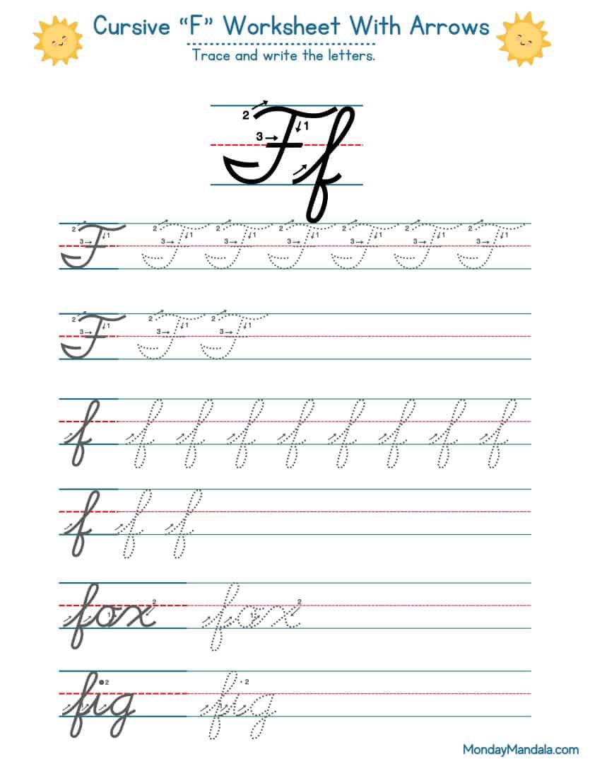 10 Cursive F Worksheets (Free Letter Writing Printables)