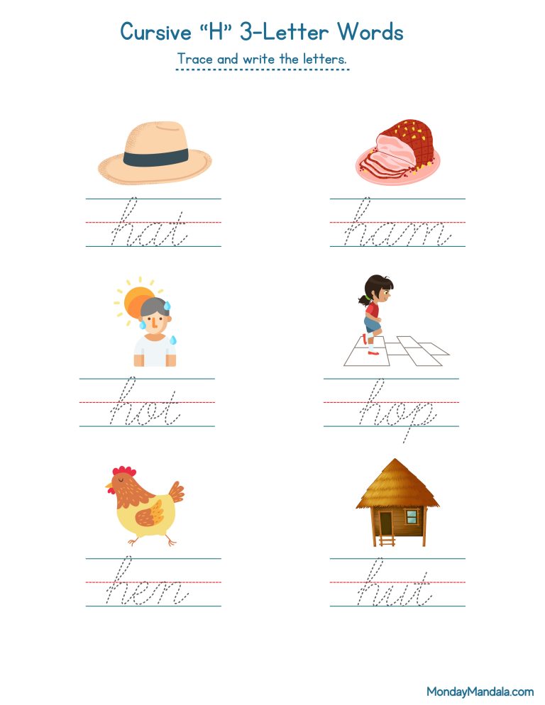 10 Cursive H Worksheets (Free Letter Writing Printables)