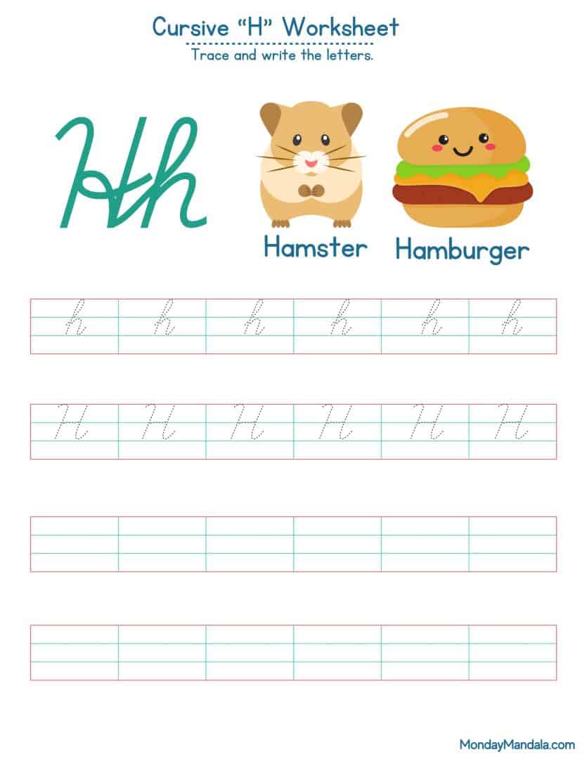 10 Cursive H Worksheets (Free Letter Writing Printables)