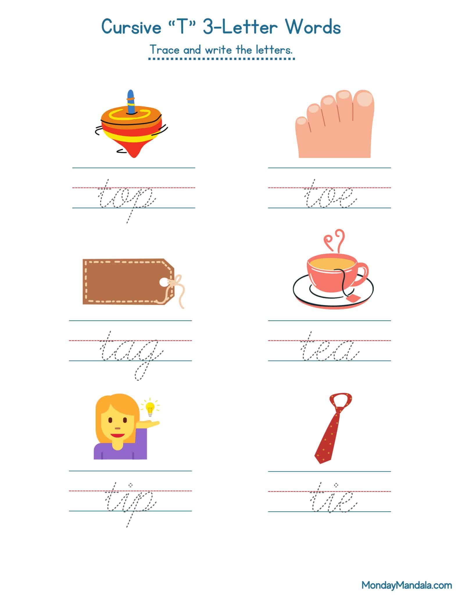 10 Cursive T Worksheets (Free Letter Writing Printables)