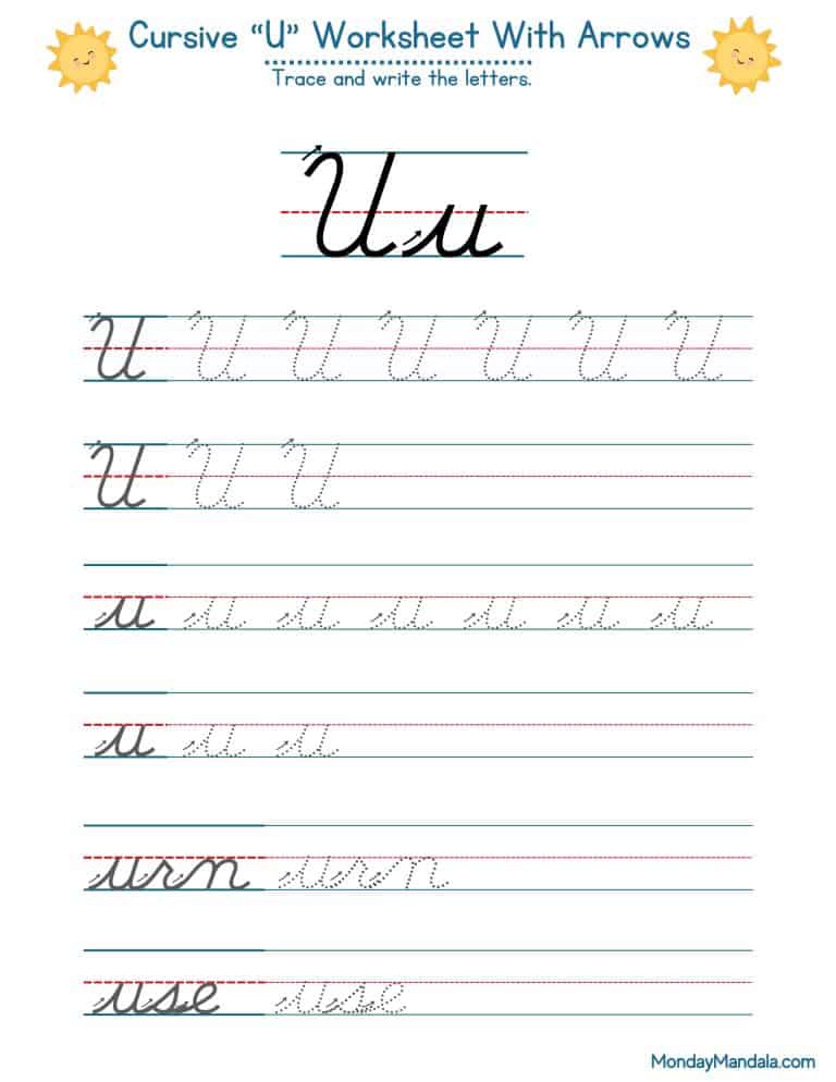 10 Cursive U Worksheets (Free Letter Writing Printables)