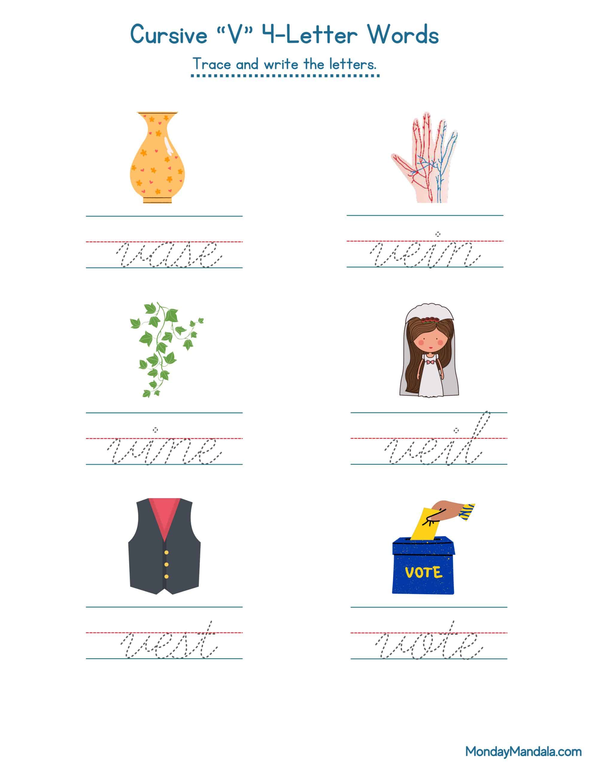 10 Cursive V Worksheets (Free Letter Writing Printables)