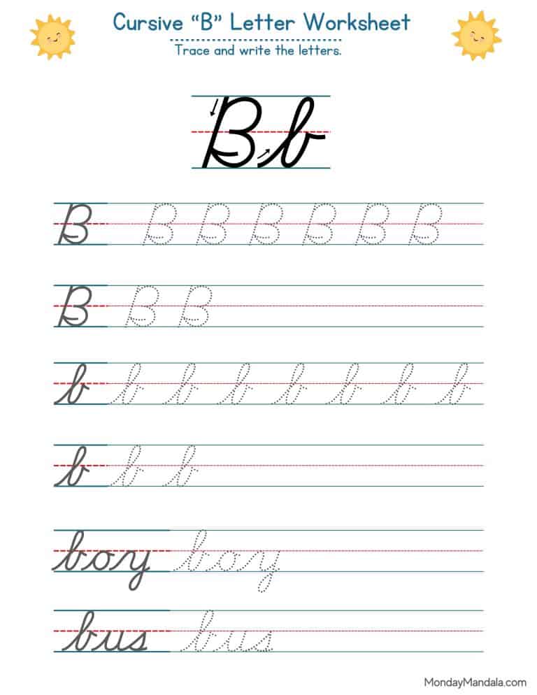 10 Cursive B Worksheets (Free Letter Writing Printables)