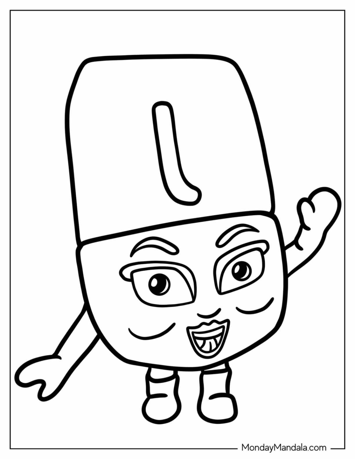 Cute Alphablock Letter L Coloring Page Waving