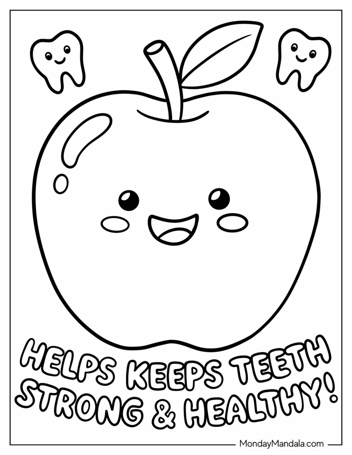 Cute Apple with Tooth Characters and Dental Health Message