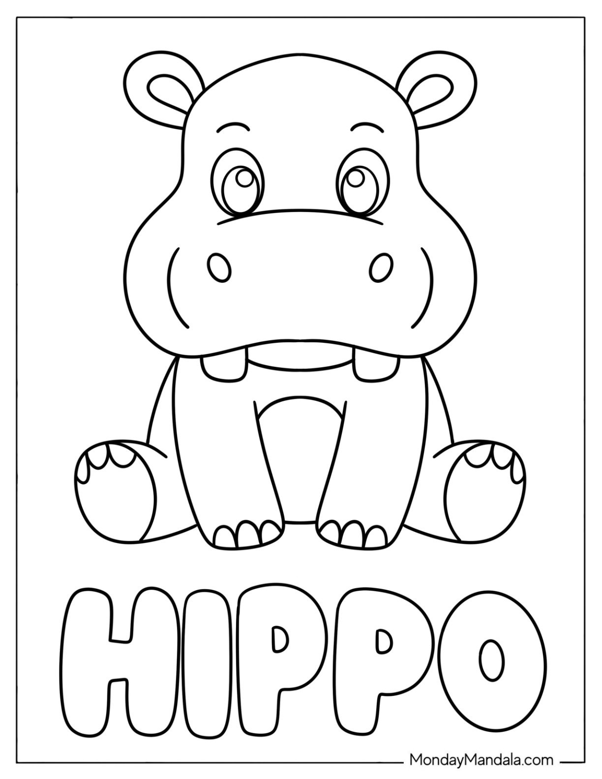 Cute Baby Hippo Coloring Page for Toddlers