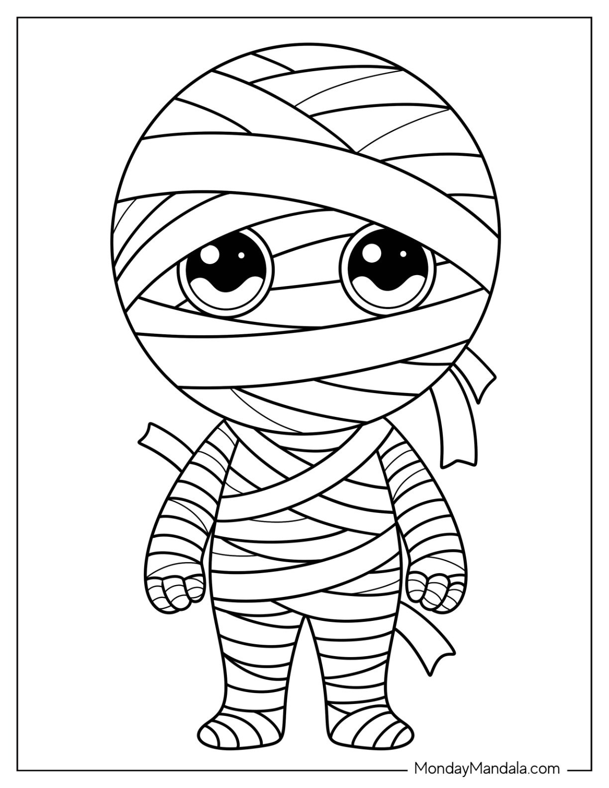 Cute Baby Mummy Coloring Page with Big Eyes for Preschoolers