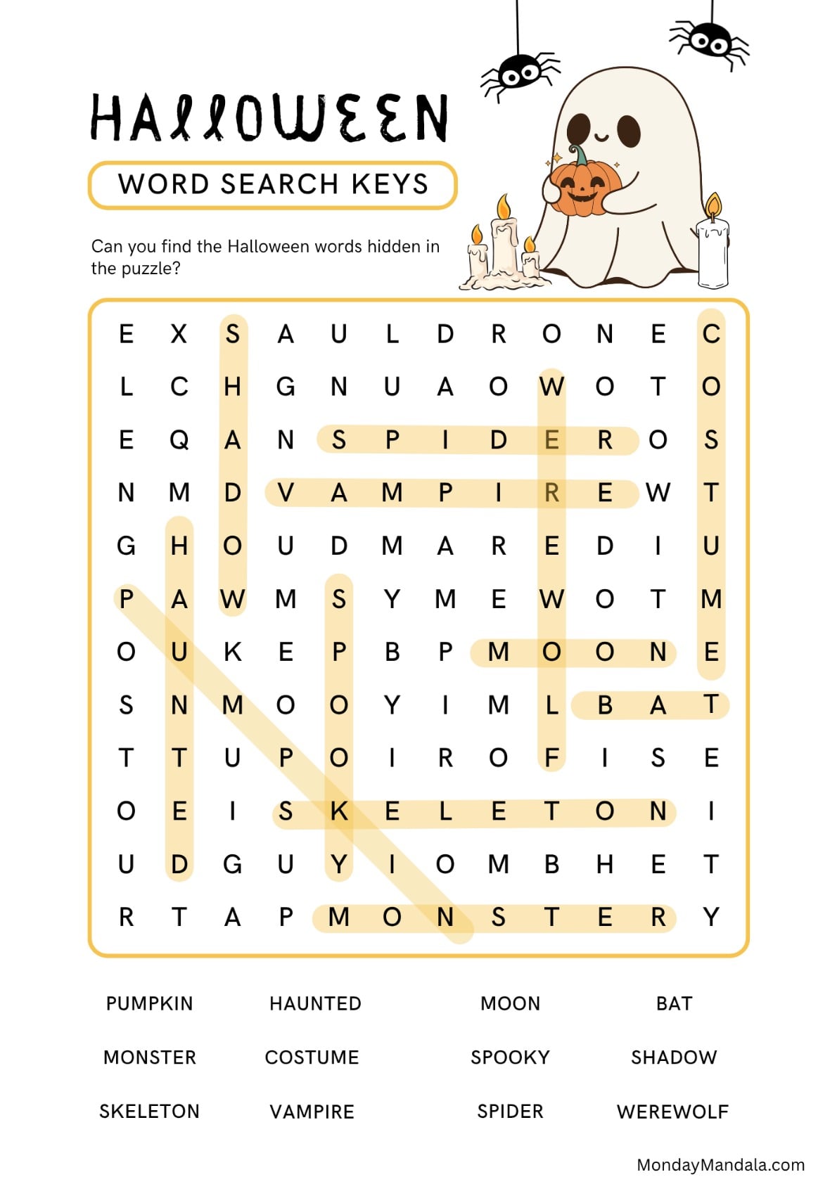 Cute Blanket Ghost Halloween Word Search Answer Keyv2
