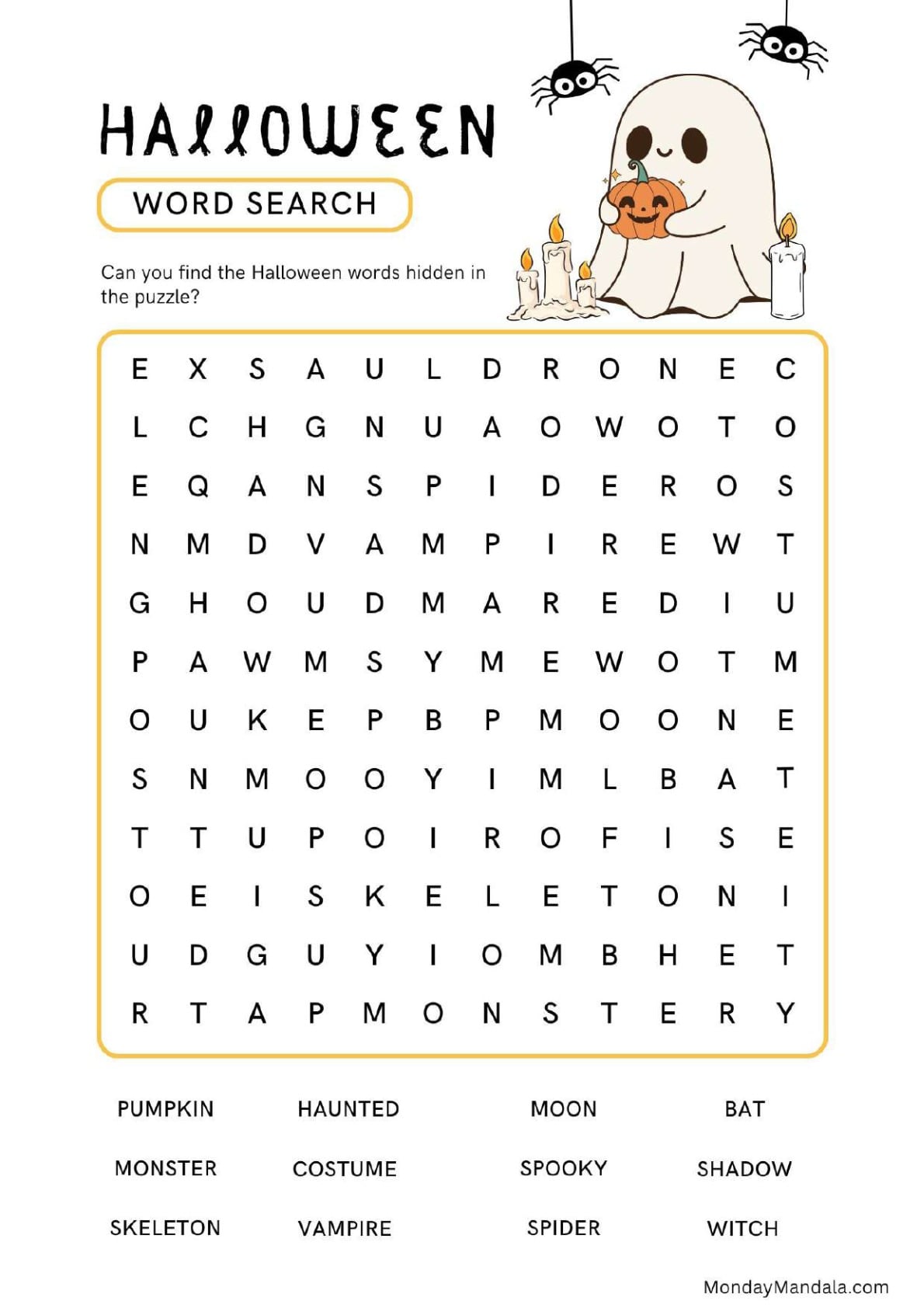 Cute Blanket Ghost Hallowen Word Search