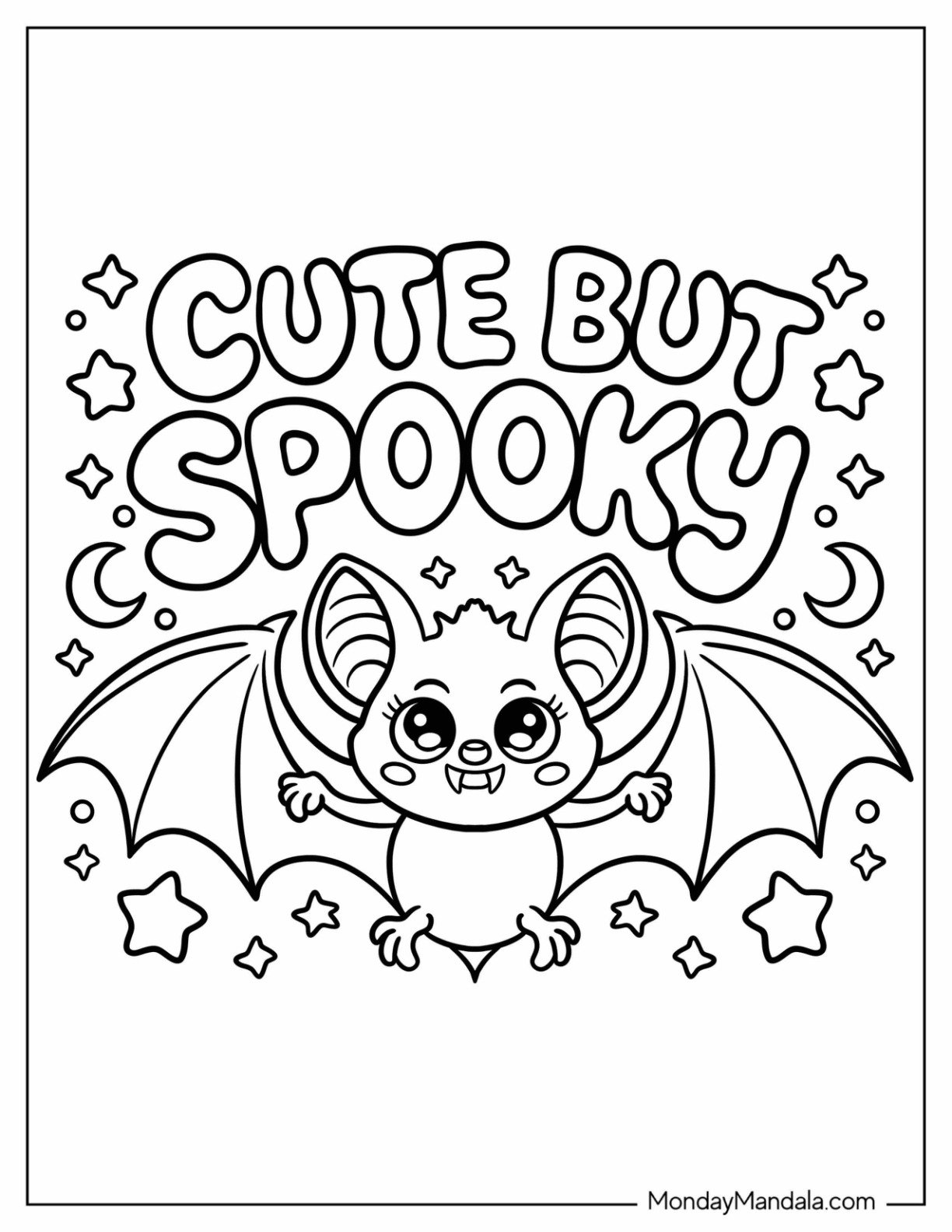 Cute But Spooky Bat with Sparkles Coloring Page for Kids