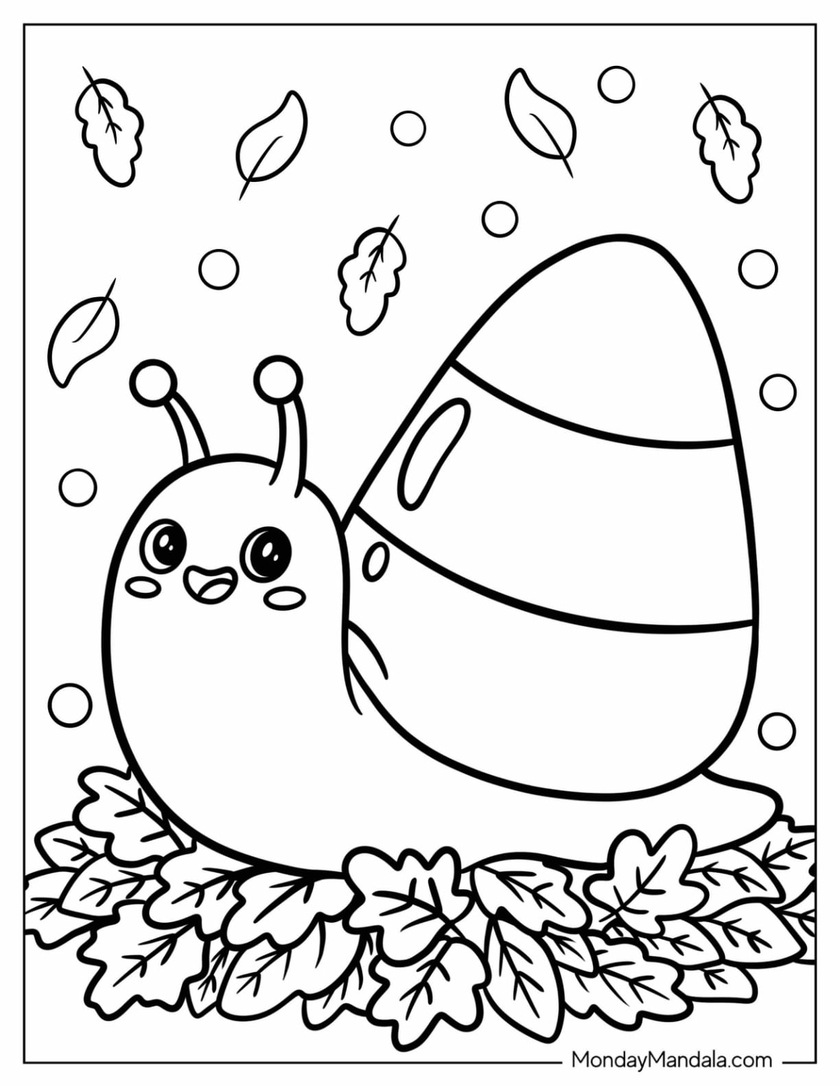 Cute Candy Corn Snail Coloring Sheet for Preschoolers