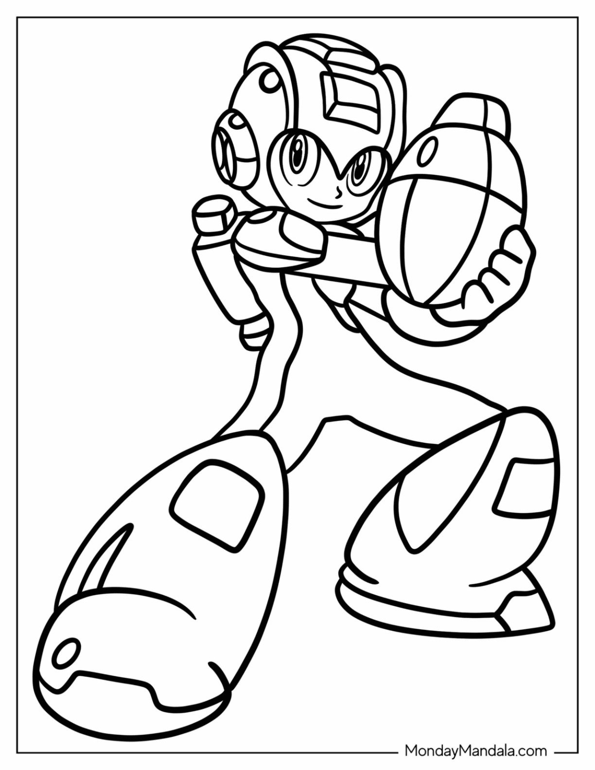 Cute Chibi Mega Man Coloring Page Holding His Arm Cannon