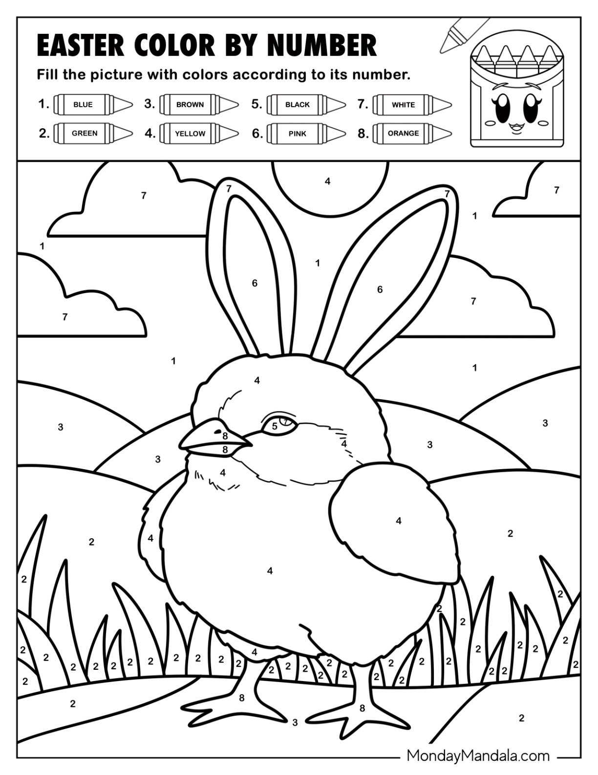 Cute Chick with Bunny Ears Easter Color by Number