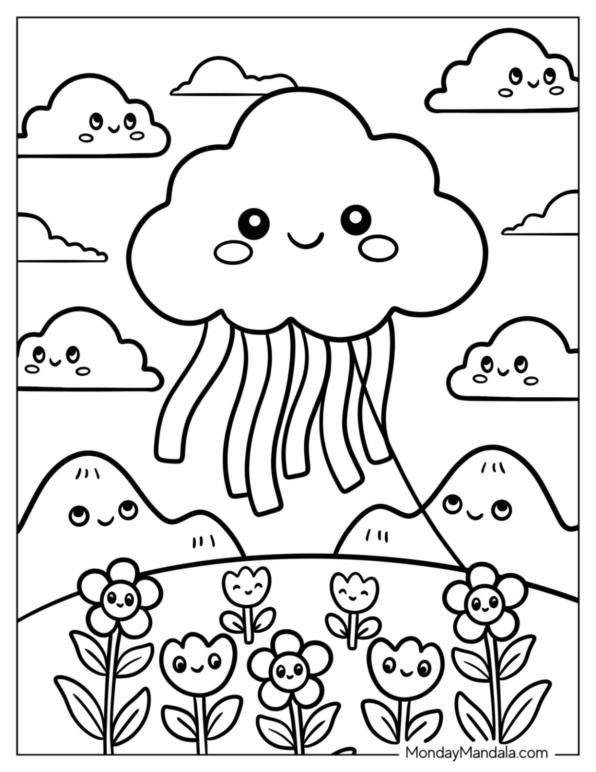 Cute Cloud Kite Coloring Page for Preschoolers