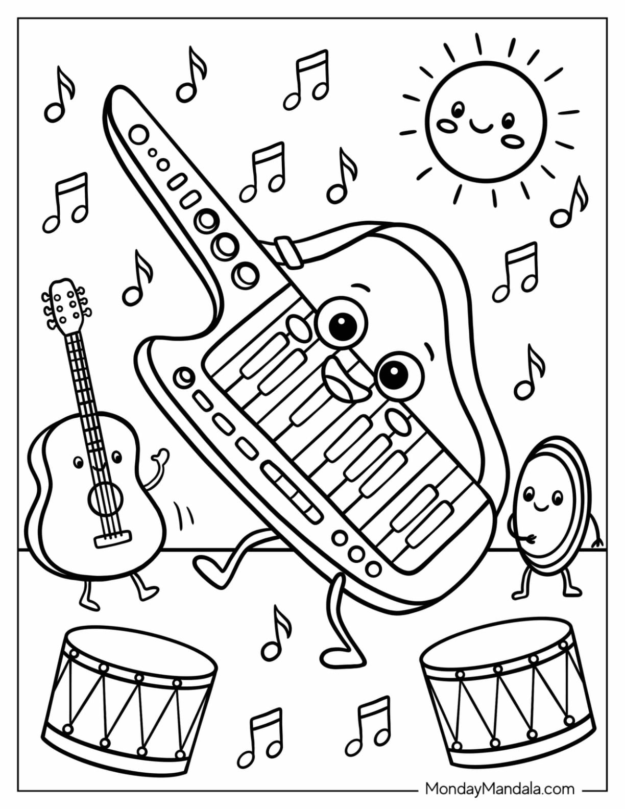 Cute Keytar and Guitar Coloring Page Band