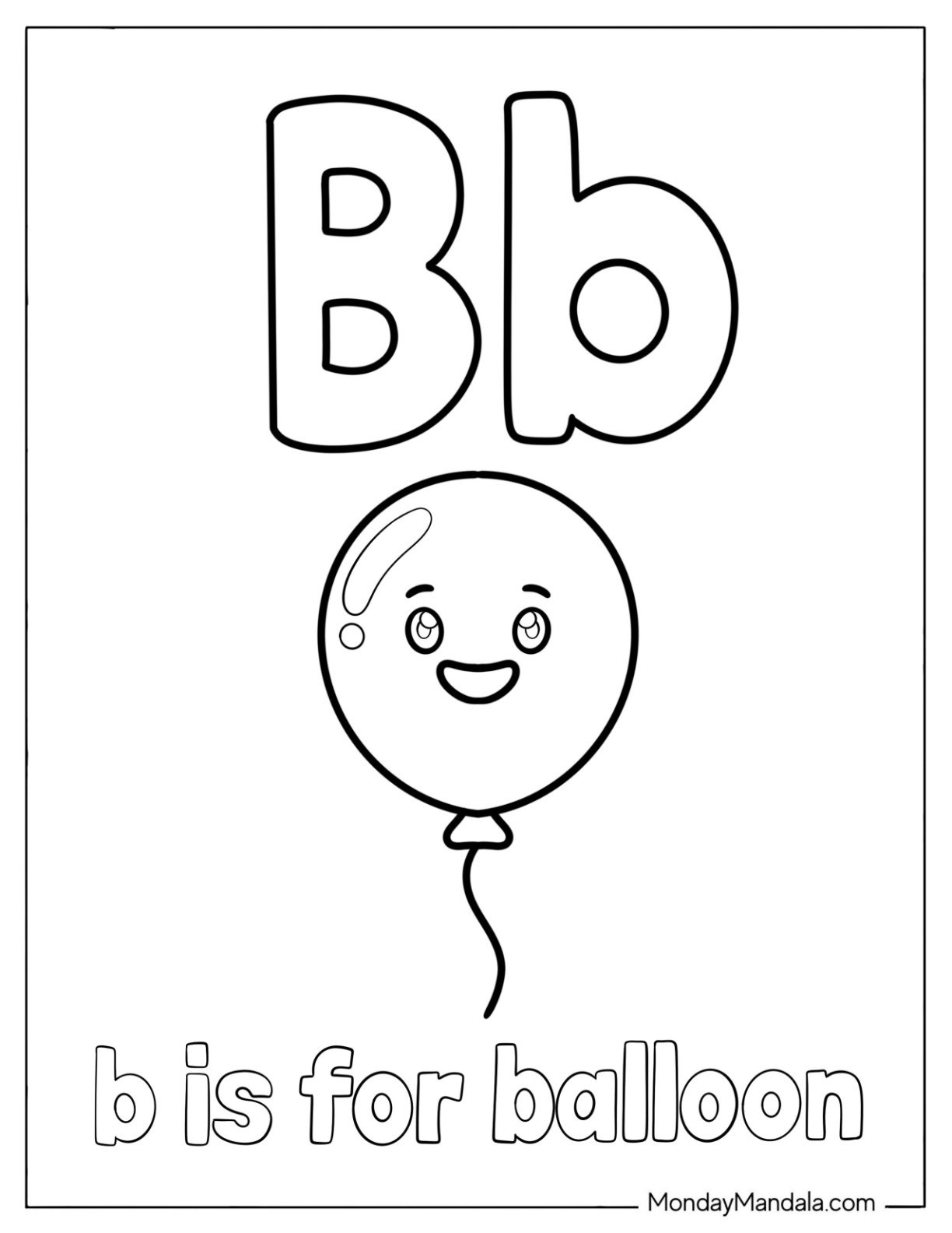 Cute Letter B Coloring Page is for Balloon for Preschoolers