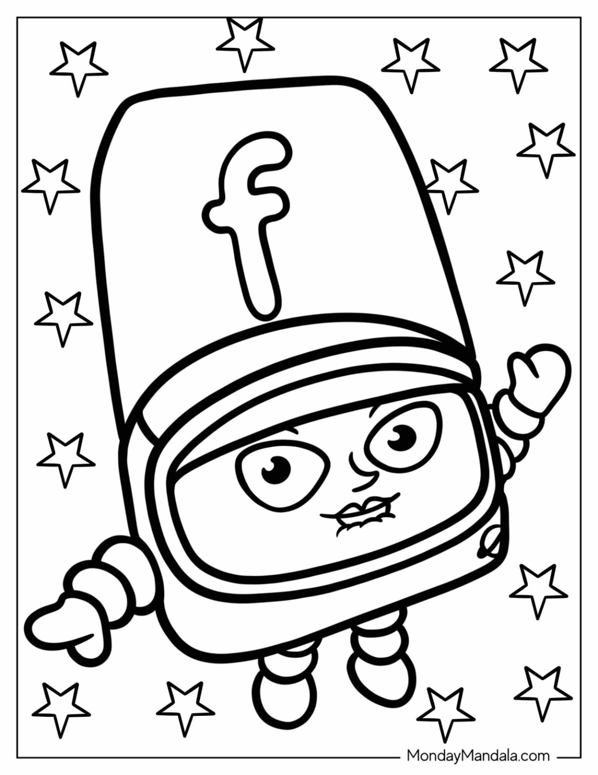 Cute Letter F Coloring Page Cartoon With Stars