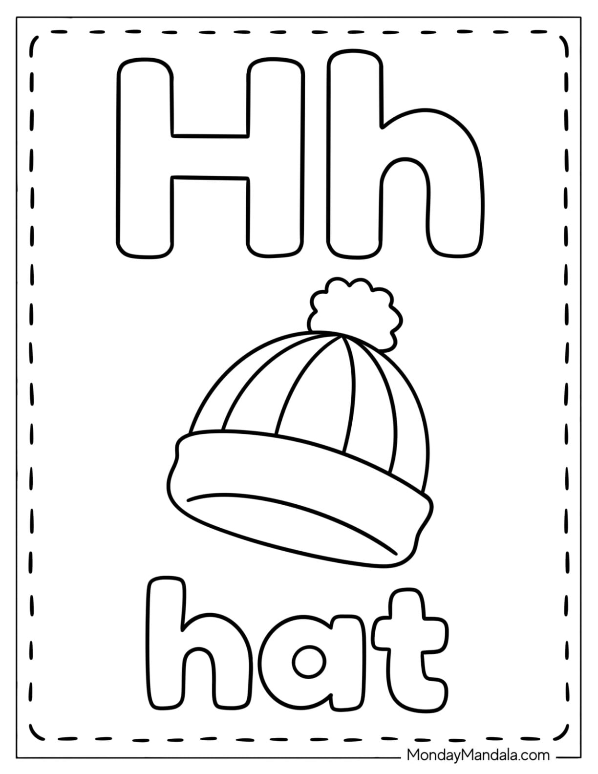 Cute Letter H Coloring Page is for Hat Flashcard for Kids