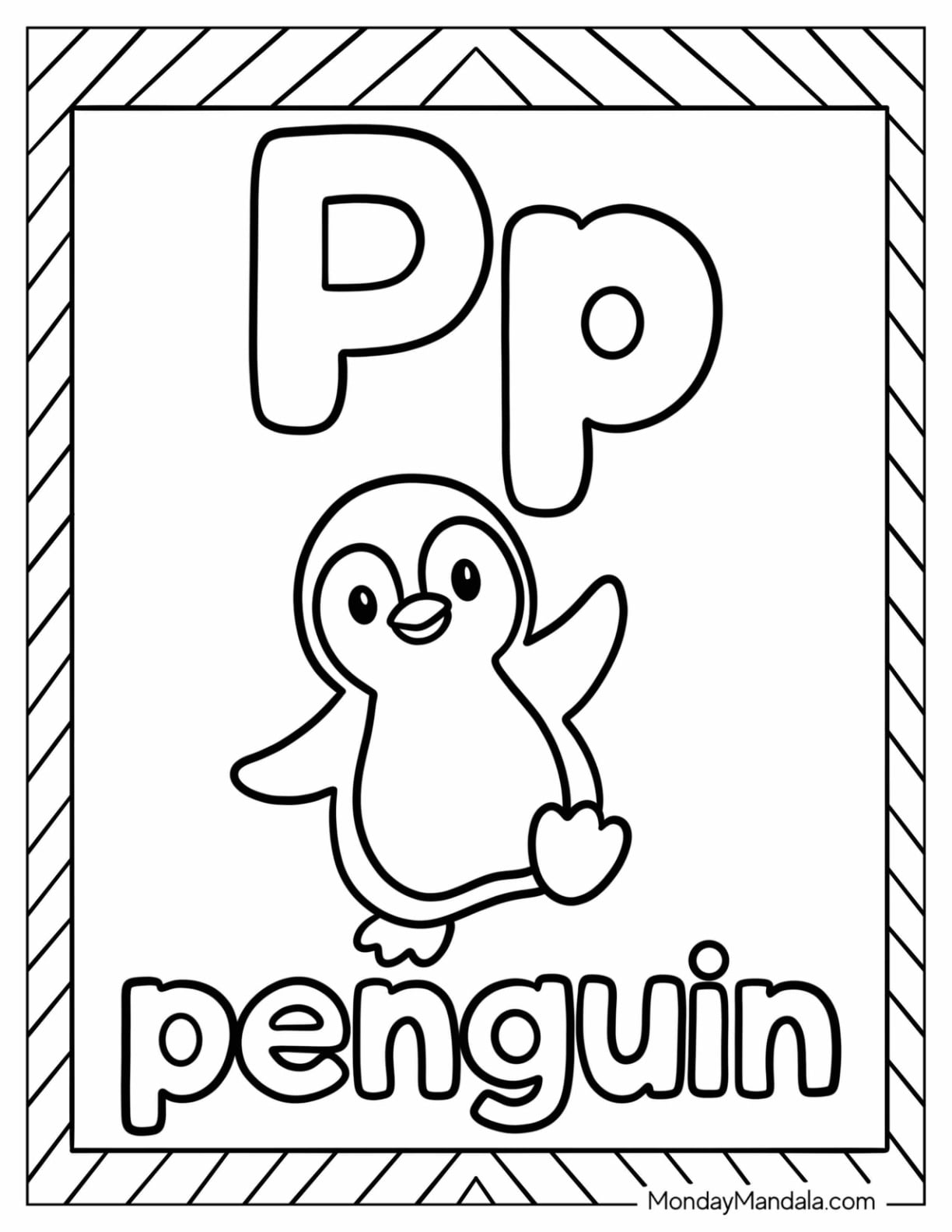 Cute Letter P Coloring Page is for Penguin Flashcard