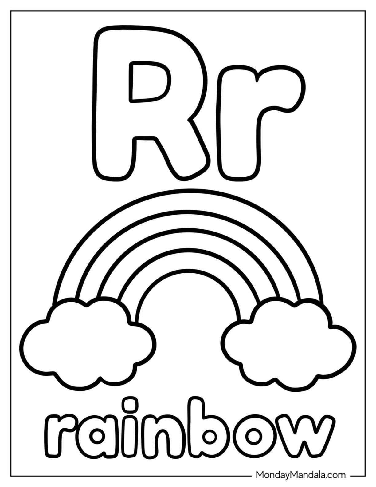 Cute Letter R Coloring Page is for Rainbow for Kids