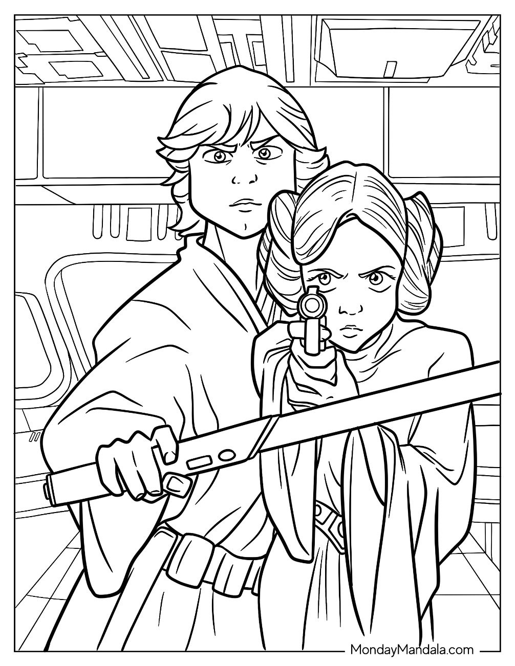 Cute Luke Skywalker Coloring Page And Leia Organa For Kids