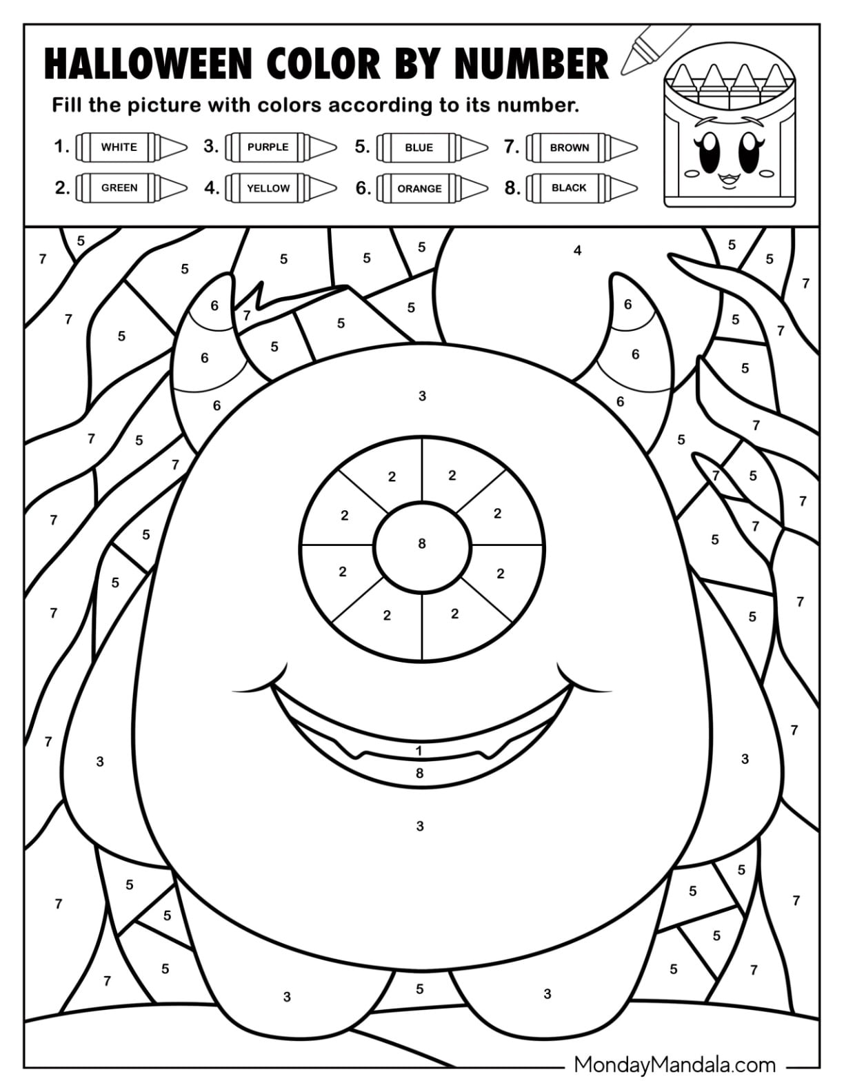 Cute One Eyed Monster Color by Number for Kids