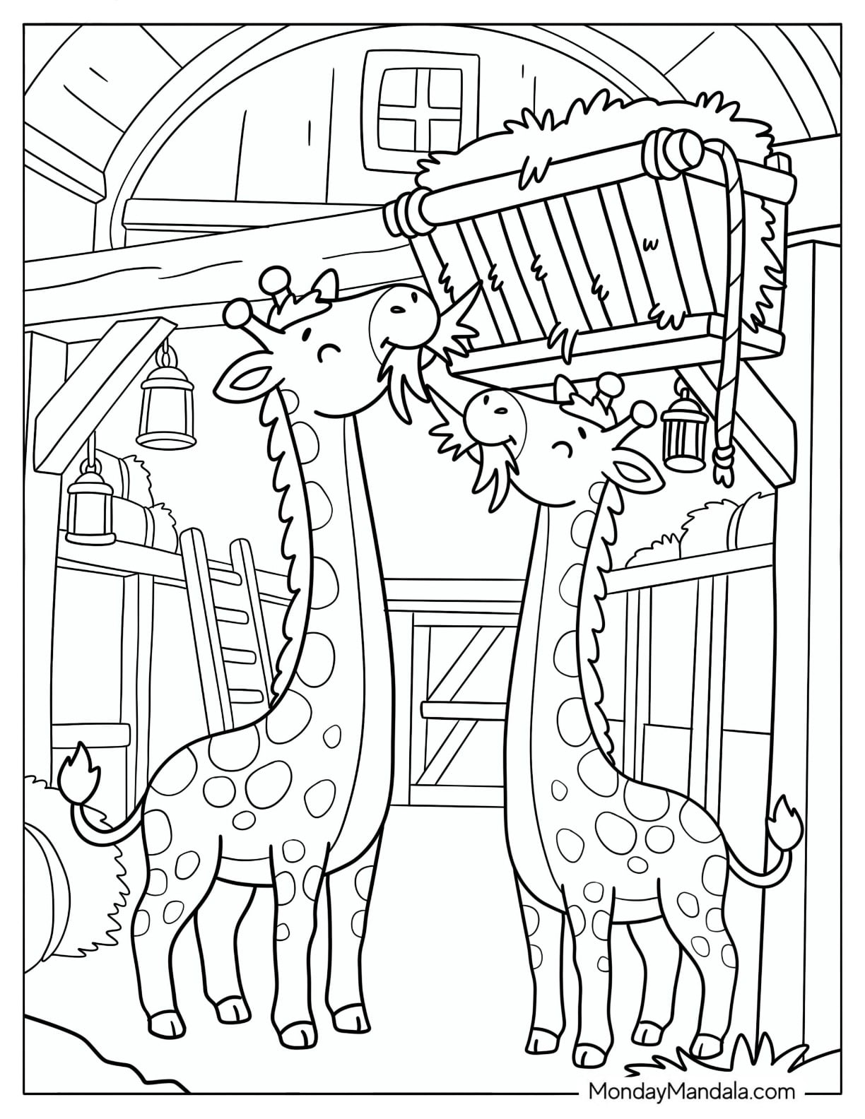 Cute Pair of Giraffes Eating inside Noah s Ark Coloring Sheet