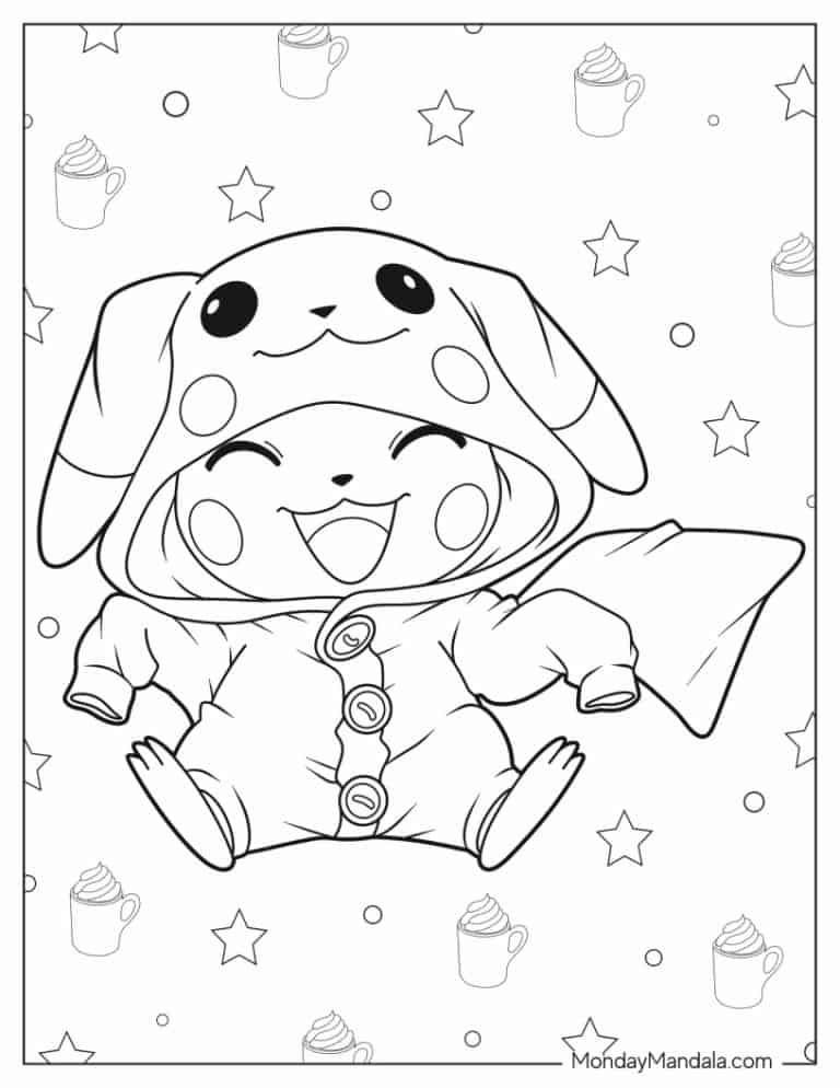 Pikachu In Costume Coloring Page Pikachu In Costume Coloring Page