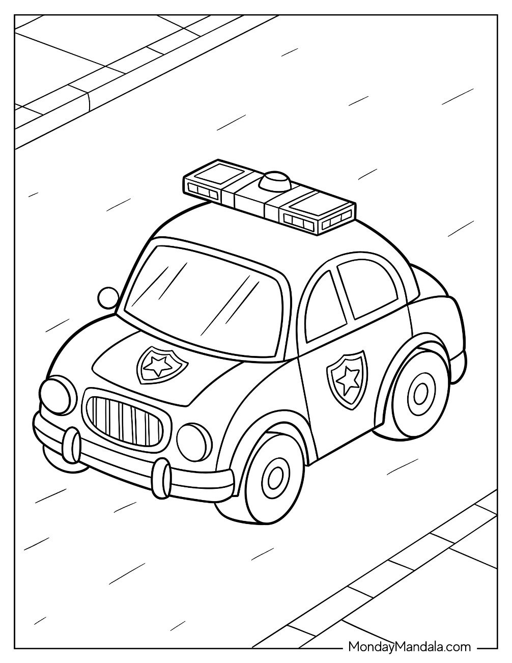 Cute Police Car Coloring Page Speeding On The Road For Kids