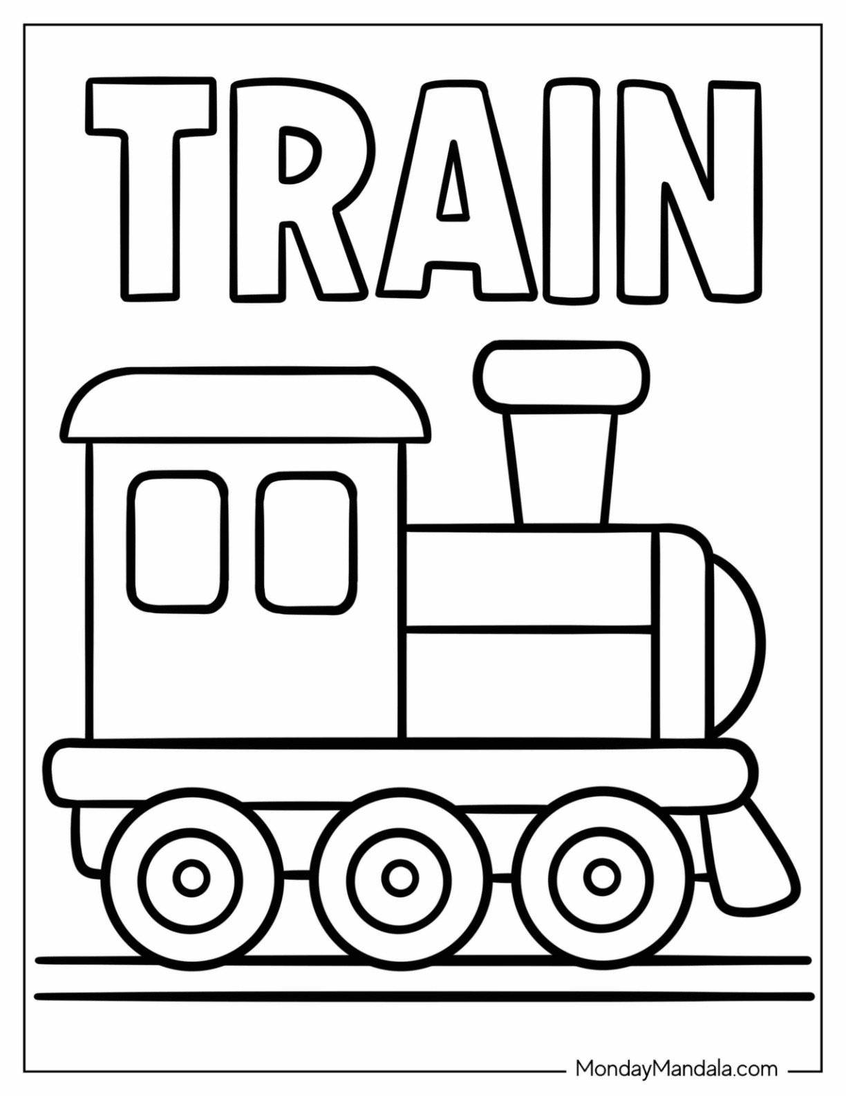 Cute Preschool Train Coloring Page with Large Text and Tracks for Preschoolers