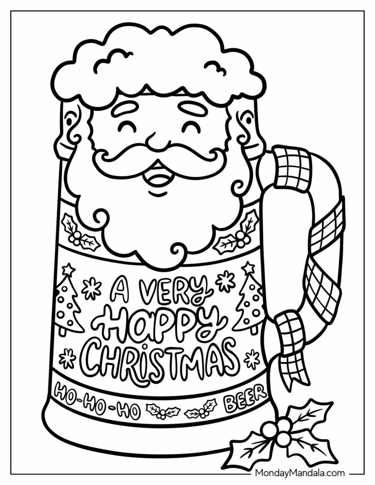 Cute Santa Claus Beer Mug with a Scarf and Message Christmas for Adults Coloring