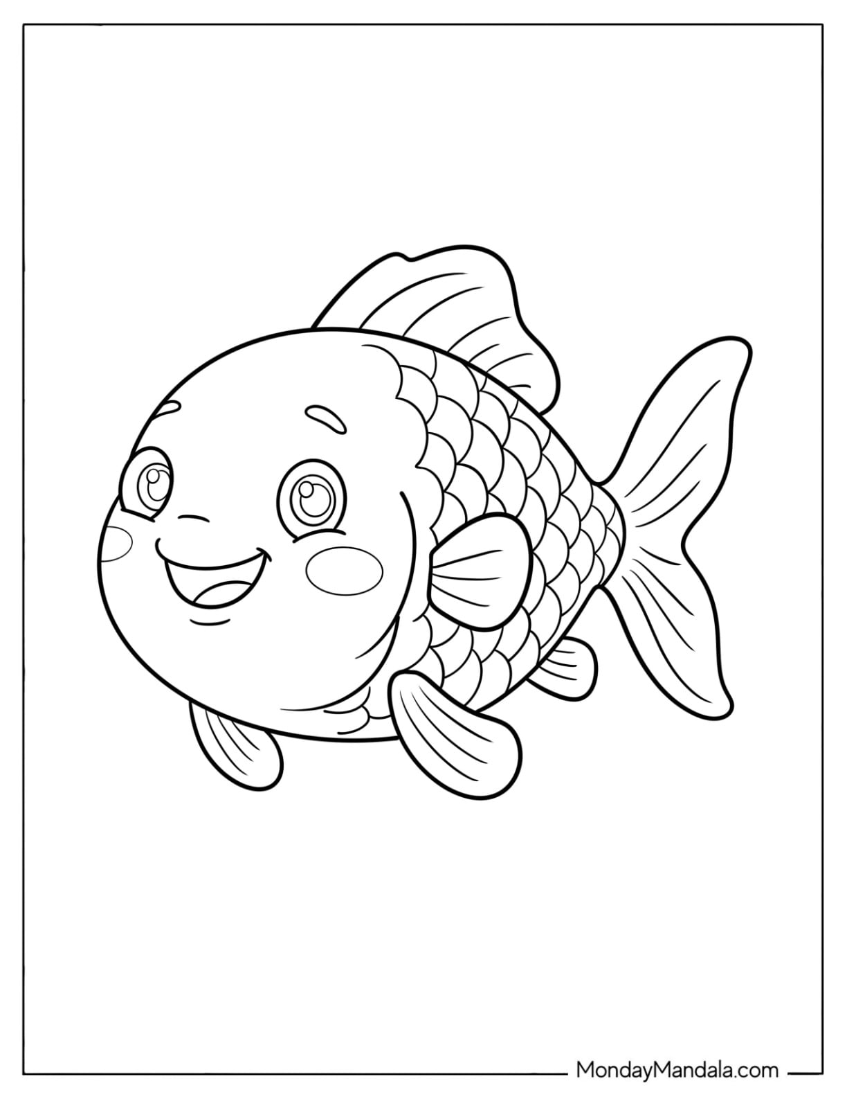 Cute Smiling Goldfish Coloring Page Close Up for Preschoolers