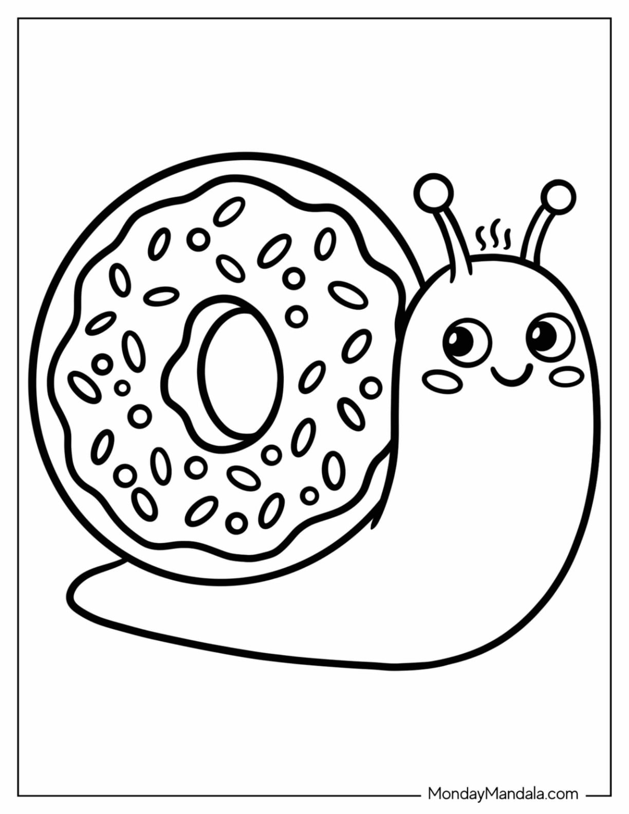 Cute Snail with a Donut Shell Coloring Sheet