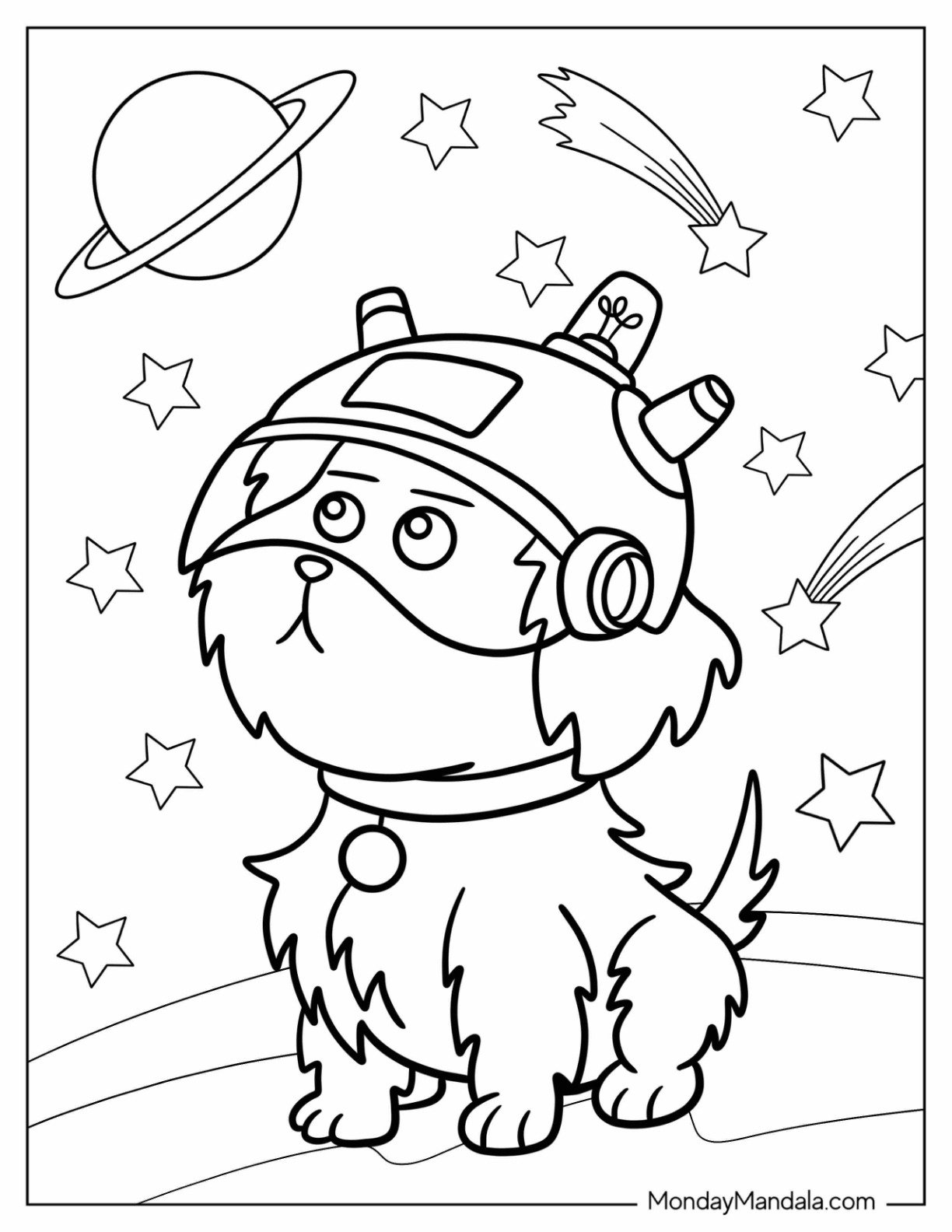 Rick and Morty Coloring Page Of Cute Snuffles the Dog in Space Helmet For Kids