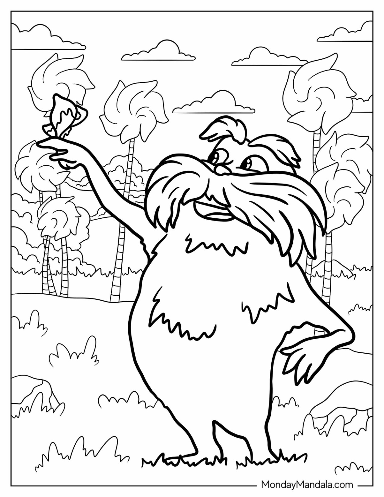 Lorax Coloring Pages Tree Truffula Trees Printable Drawing Seuss Dr