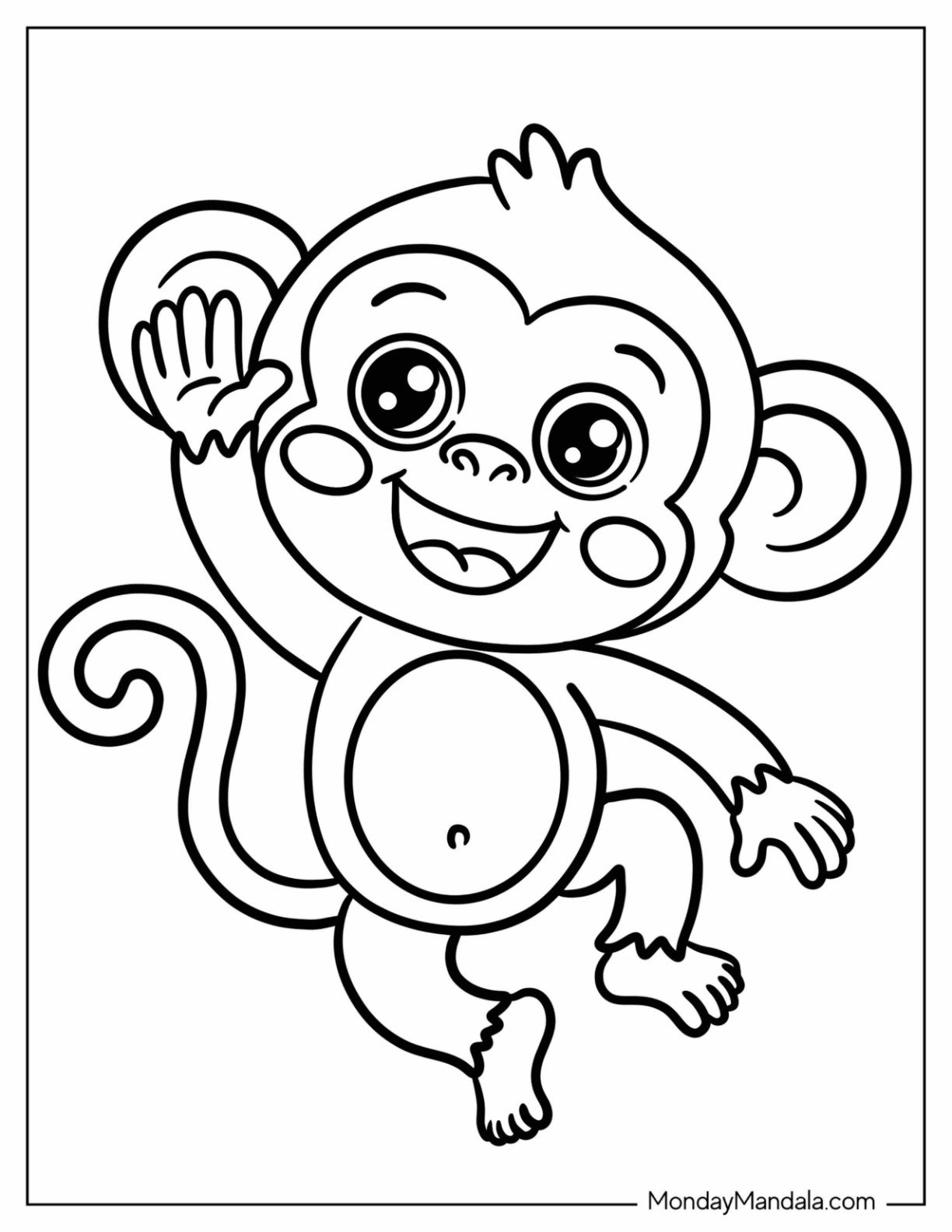 Dancing Little Monkey Coloring Page for Preschoolers