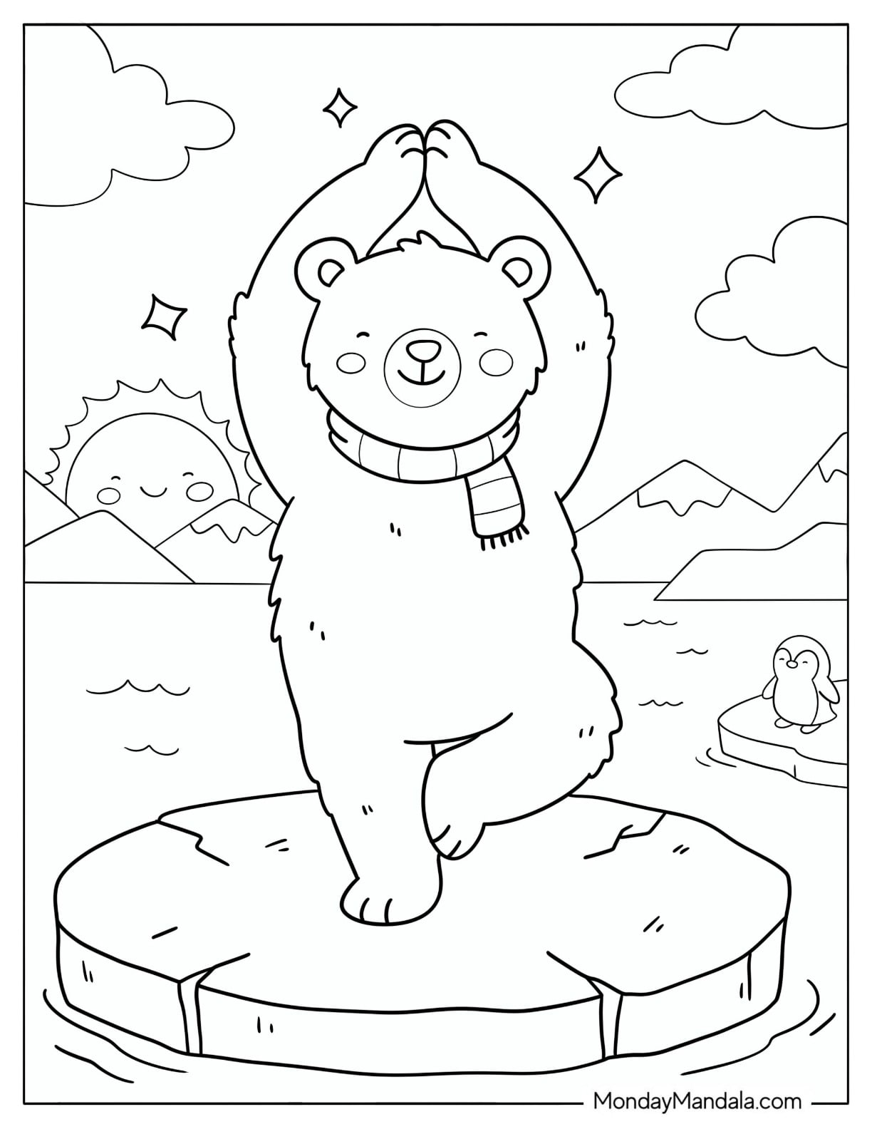 Dancing Polar Bear Balancing on Ice Coloring Sheet for Kids