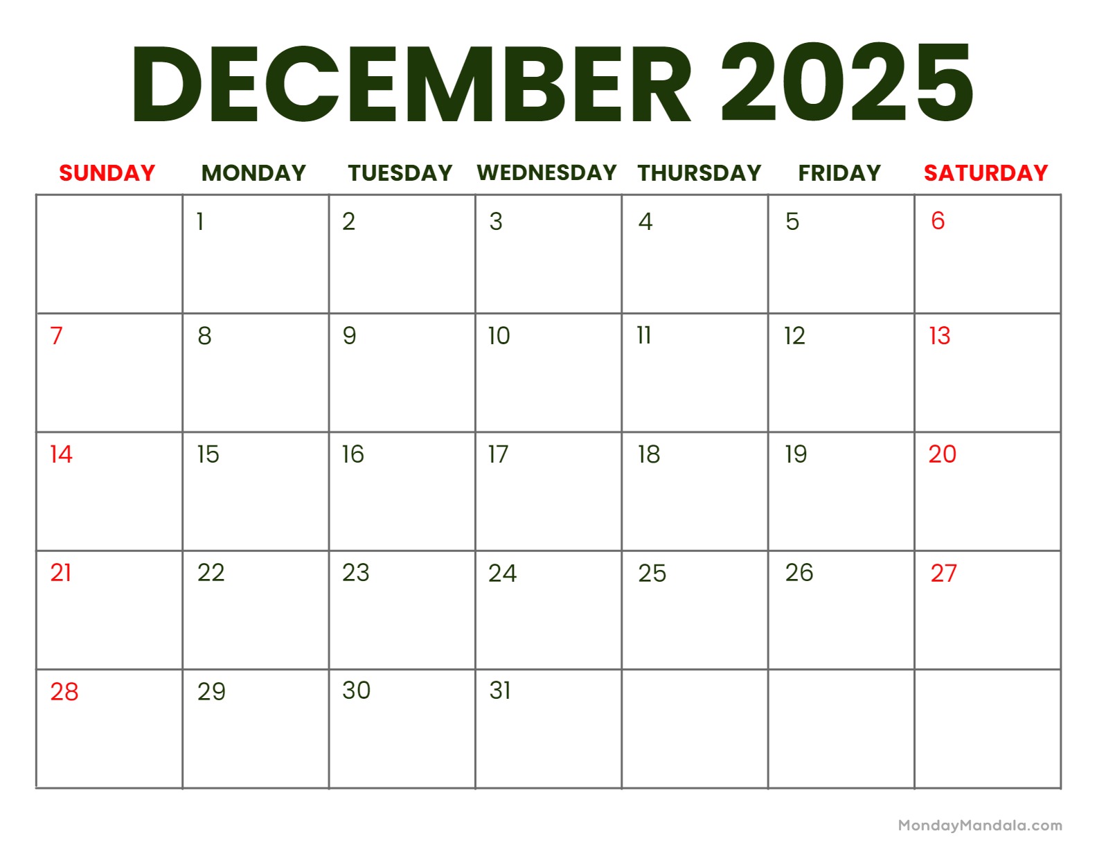December 2025 Calendar 52 Free PDF Printables 