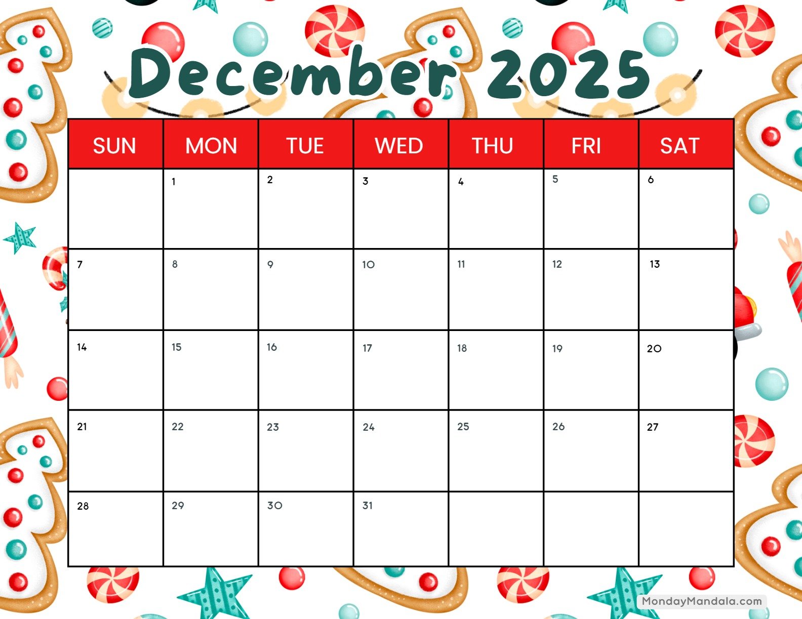 December 2025 Calendar (52 Free PDF Printables)