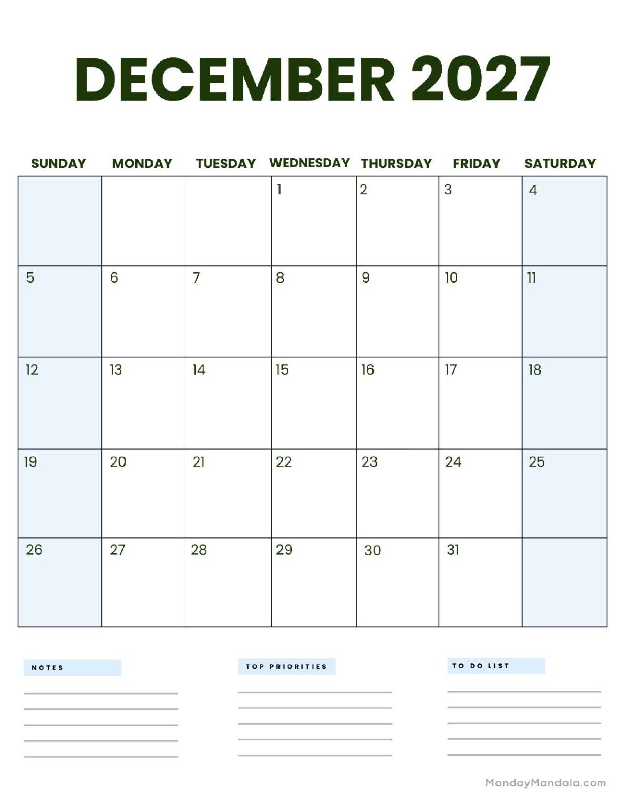 December 2027 Calendar Printable Business 3 Portrait