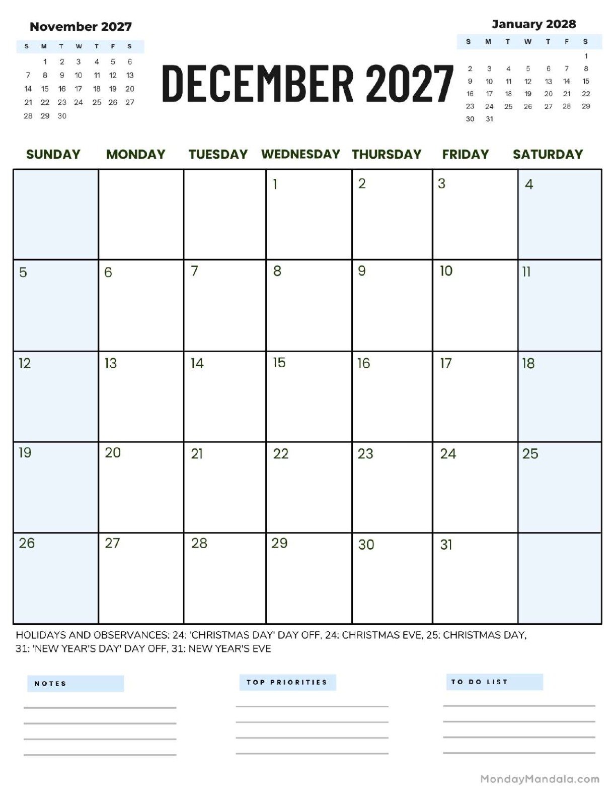 December 2027 Calendar Printable Corporate 2 Portrait