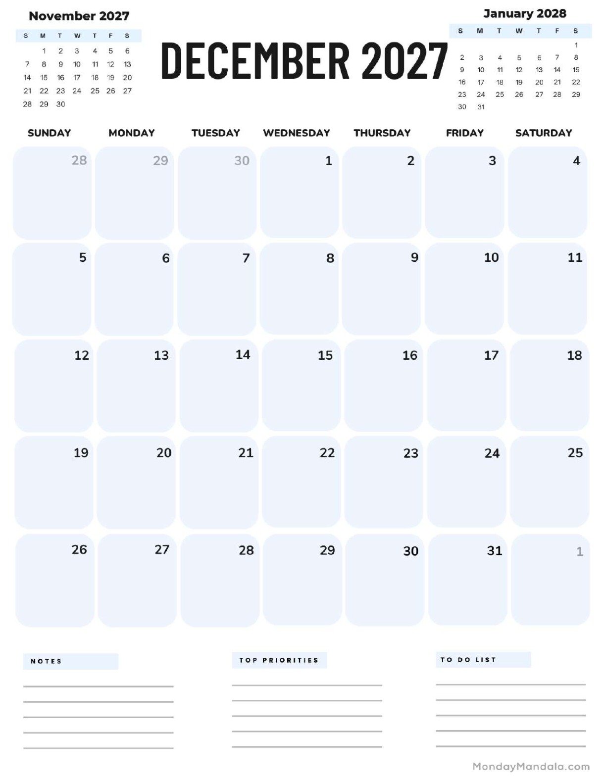 December 2027 Calendar Printable Corporate Portrait