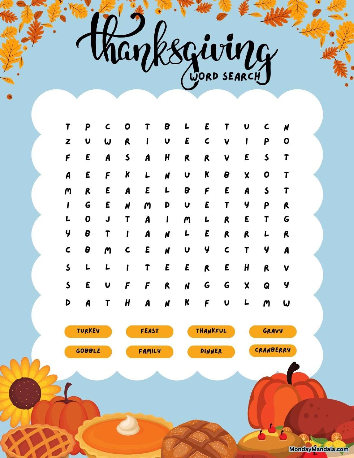 Delicious Thanksgiving Word Search
