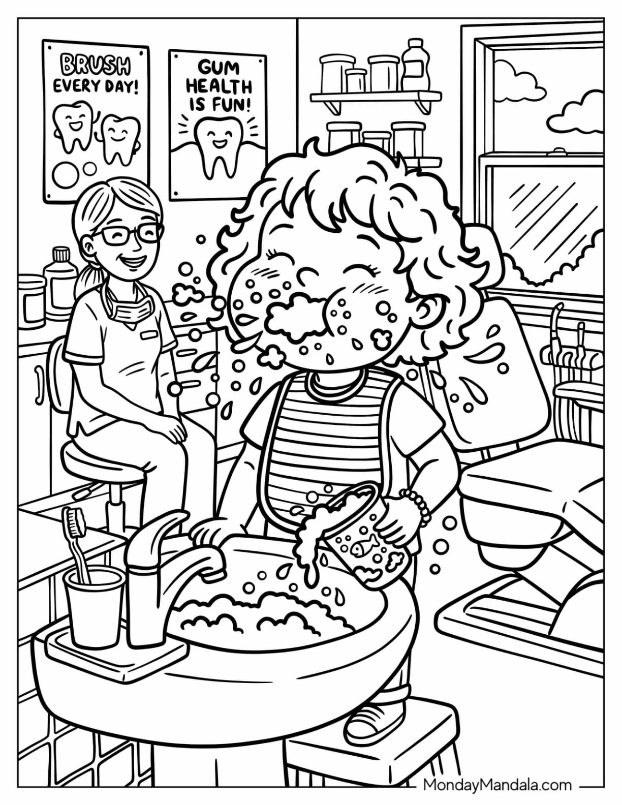Dentist Teaching a Child How to Brush Teeth at a Sink
